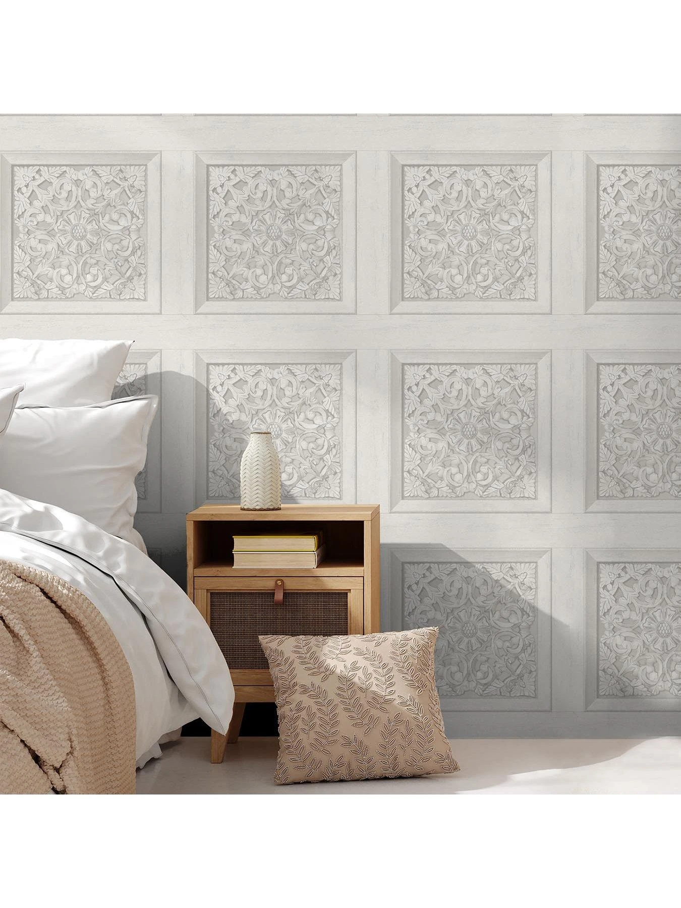 Fine Décor Carved Panel Wallpaper - Grey 3 Fine Décor Carved Panel Wallpaper - Grey - Image 3