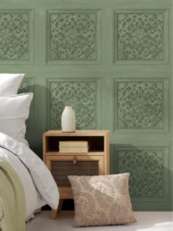 Fine Décor Carved Panel Wallpaper - Sage
