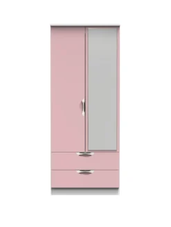SWIFT Alva Ready Assembled 2 Door, 2 Drawer Gloss Mirrored Wardrobe - Pink
