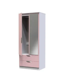 SWIFT Alva Ready Assembled 2 Door, 2 Drawer Gloss Mirrored Wardrobe - Pink -Rust-Oleum || d-c-fix || Harris Sales VNOHI SQ4 0000000063 PINK SLd