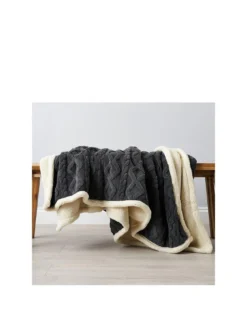 Very Home Cable Knit Sherpa Throw - Large